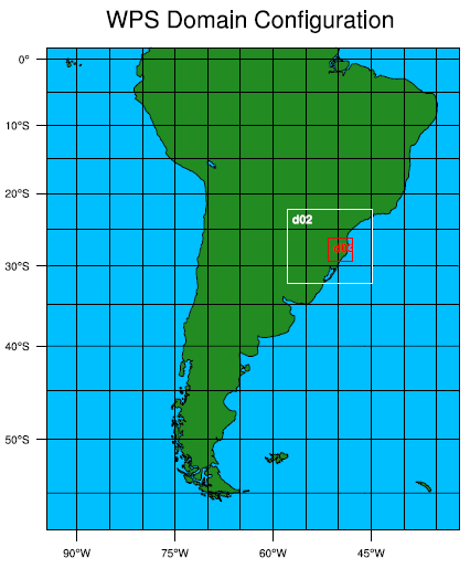 (regiões) de execução e dos horários onde as saídas foram pós-processadas e interpretadas pelo software de visualização GrADS (Grid Analysis and Display System).