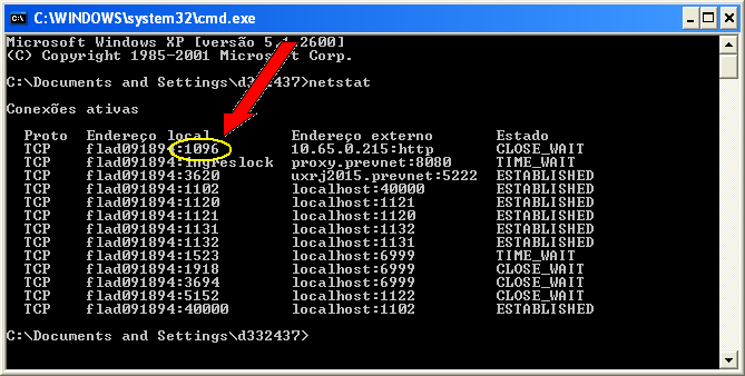 - Manual de Instalação Após haver digitado CMD no campo "ABRIR" da Figura 2.2, aparecerá a tela abaixo, onde deverá ser digitado netstat e tecle ENTER. Figura 2.3 Ao ser efetuado o passo acima, aparecerão na tela as informações abaixo (Figura 2.