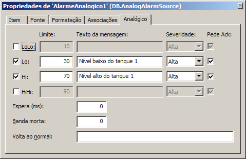 Inserir Fonte de Alarme 4. Renomeie o alarme analógico para Nivel1. 5.