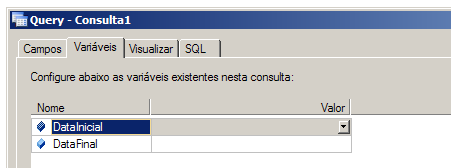 Configurando o Filtro 4. Digite um valor inicial para as variáveis criadas na aba Variáveis. Variáveis da Consulta 5.