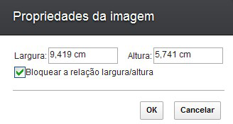 2. Introduza valores nos campos Largura e Altura. 3. Opcional: Introduza o texto no campo Texto alternativo. 4. Faça clique em OK.