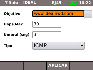 Capítulo 3 Configurações Trace Route Este menu permite o ajuste para testar Trace Route. 1. Selecione o item de menu "Trace Route".