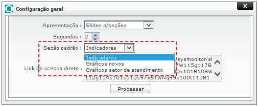 Seção padrão - define qual a seção será apresentada como padrão. As seções são criadas e configuradas de diferentes formas.