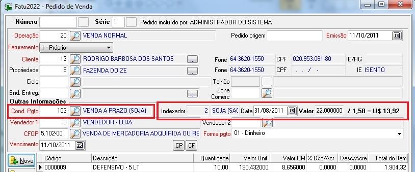 Alerta: Sempre cadastre cotações para DÓLAR correspondentes às cotações cadastradas para os indexadores commodities (SOJA, por exemplo) nas mesmas datas de referência.