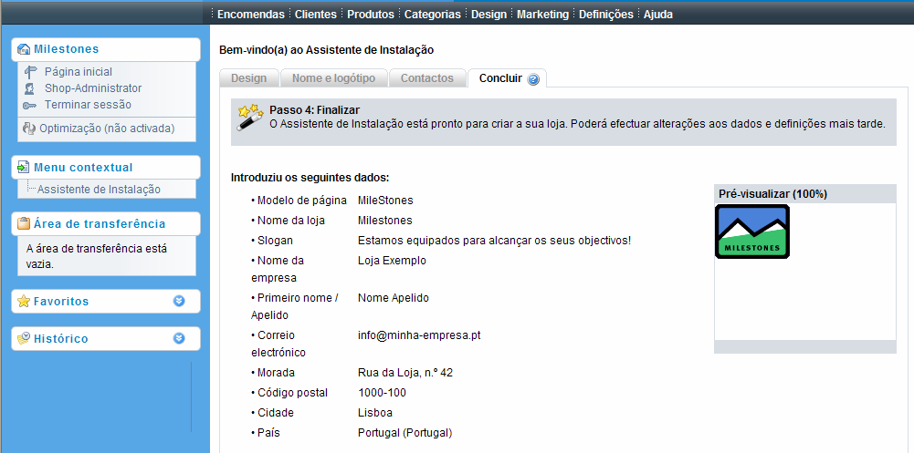 Quando acabar, carregue no botão Seguinte >>> e ser-lhe-á mostrada a página da figura 4 Passo 3 Informação de contacto.