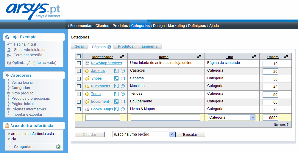 Figura 7 Criar uma categoria Para iniciar com um exemplo, criaremos a categoria Produtos, onde poderá colocar os seus produtos mais tarde.