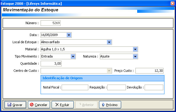 2.3 - AJUSTE DA MOVIMENTAÇÃO DO ESTOQUE [Menu Estoque Ajuste da Movimentação do Estoque] Fig.