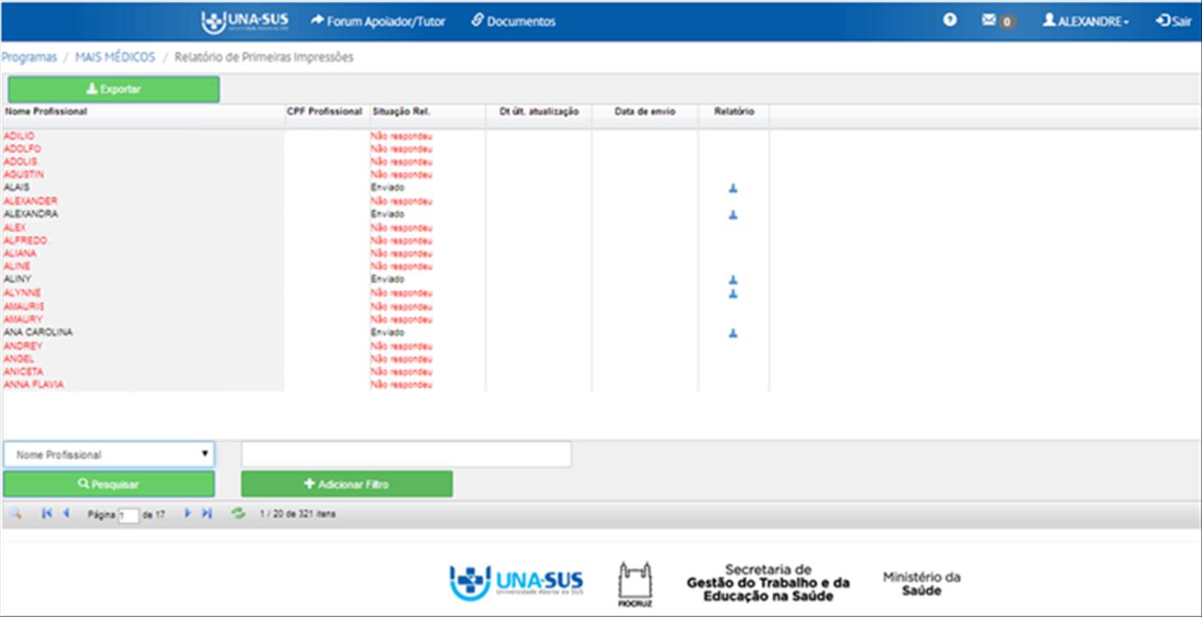 5º PASSO: RELATÓRIOS DE PRIMEIRAS IMPRESSÕES Para visualizar os Relatórios de Primeiras Impressões enviados pelos médicos vinculados à sua Instituição Supervisora, clique no link Acessar indicado na