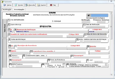 MS DATASUS Notificação 3.5 Epizootia Procedimentos: 1. Clique em Notificação Epizootia. Figura 12.