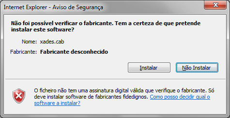 3- Instalação do ActiveX de Assinatura e Autenticação Quando realizar o login pela primeira vez, será descarregado o ActiveX de assinatura e autenticação.