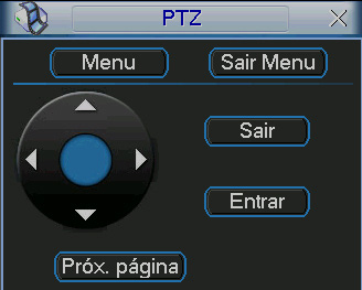 Controle do menu da dome Na tela exibida na figura Acionamento, clique no botão Próx. Página três vezes, a interface será exibida conforme a figura Menu da dome.