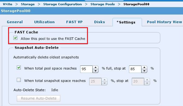 Diretrizes de Configuração do VSPEX Figura 39. Guia Settings da caixa de diálogo Storage Pool Properties Obs.: o recurso FAST Cache do VNXe não melhora imediatamente o desempenho.