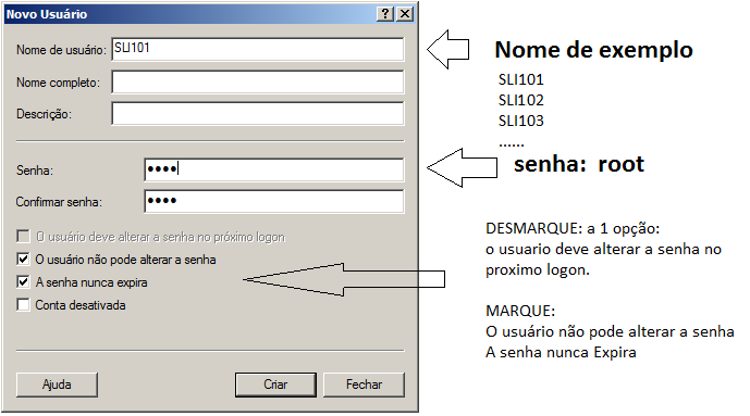 P á g i n a 8 Entre na pasta Usuários e Grupos Locais/Usuários e depois vá no menu Ação e clique em Novo Usuário (siga a figura a seguir).