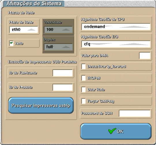 51 Afinações Esta opção permite proceder a alterações a nível de detecção de dispositivos (não recomendado): Placa de Rede Numa máquina onde estejam instaladas e activas múltiplas placas de rede,