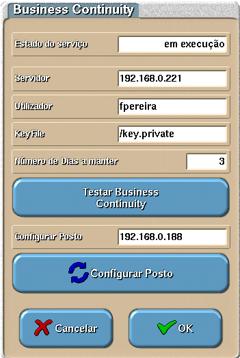 63 Pressionar o botão Testar Business Continuity para verificar se as configurações estão correctas.