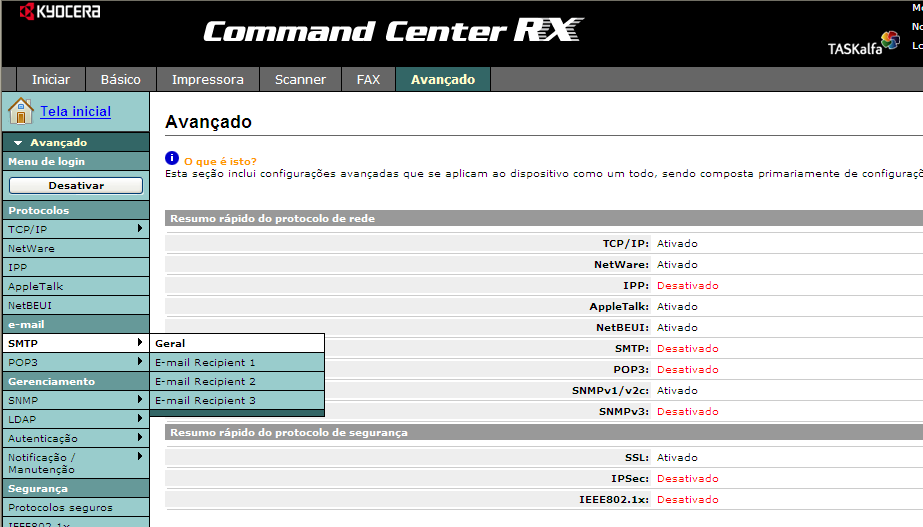 Preparativos antes da Utilização Configuração de E-mail Especificar as configurações SMTP permite que você envie imagens digitalizadas como anexos de E-mail.