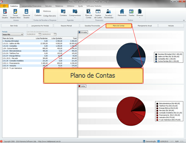 11 Ajuda do Hábil Pessoal + Veículos Nesta tela somente serão consideradas somente as contas do Plano de Contas que possuem lançamentos efetuados (pendentes ou quitados) no período escolhido.
