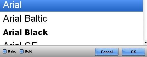 Além de poder definir a opacidade, a rotação e a orientação vertical/horizontal, pode ainda alterar: - o tipo de letra clicando em Font, podendo optar por ver o nome da fonte ou o texto da tela nas