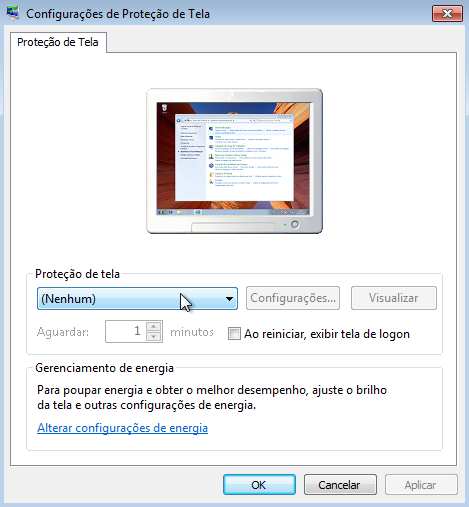 Acompanham o Windows diversas proteções de tela. Também é possível criar proteções de tela próprias usando imagens pessoais salvas no computador. Para mudar a proteção de tela: 1.