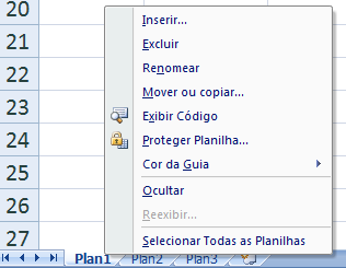 Através das guias o usuário também pode renomear, excluir, copiar, transferir (mover), inserir novas planilhas, proteger planilha e até definir cores para as guias.