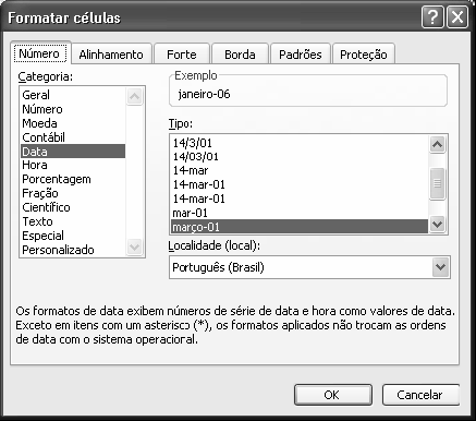 FORMATAÇÕES Para fazer formatações numa planilha você pode fazer os seguintes procedimentos: a) Selecione as células que serão formatadas; b) Clique no menu Formatar; c) Clique em Células.