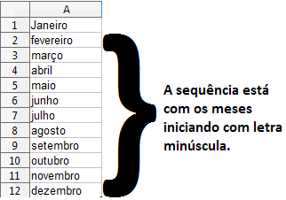 Figura 32: Controle de vendas Veja que os nomes dos meses aparecem com a primeira letra capitalizada (maiúsculo), pode ser que a sequência esteja da seguinte maneira: Figura 33: Sequência meses Use a