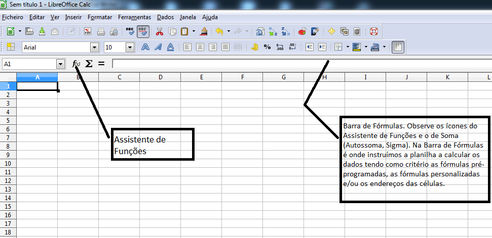 Figura 53: Assistente de Funções Pratique 1) Crie uma planilha contendo seguintes campos: Descrição, Quantidade, Valor por Item, Valor total.