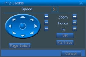 3.5.5 Controle PTZ A Interface de operações inclui as funções: controle de direção PTZ, etapas, zoom, foco, íris, configuração de operação, patrulha.