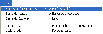 BARRA DE FERRAMENTA DO WINDOWS EXPLORER Permite acesso rápido a recursos de navegação, pesquisa e organização de conteúdo. Clicar no menu Exibir / Barras de ferramentas / Botões padrão. 1.