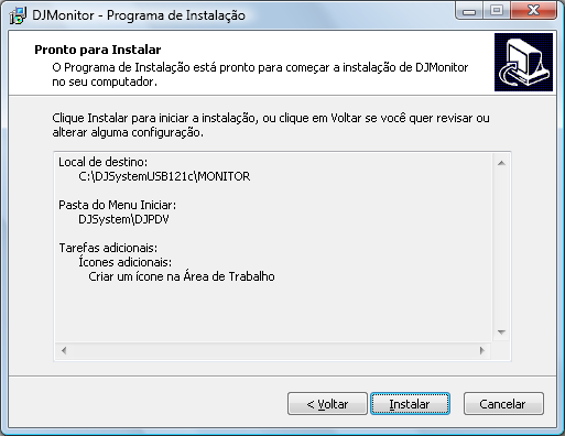 Agora basta iniciar a instalação do DJMONITOR clicando em Instalar.