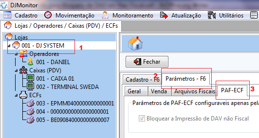 A alteração das informações desta aba é permitida apenas para técnicos da DJSystem ou empresas autorizadas pela DJSystem para a instalação da solução PAF-ECF, portanto é necessário clicar no botão