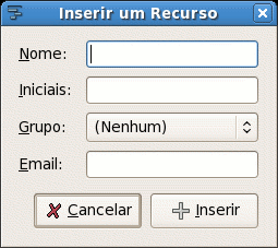 Recurso, como se mostra na figura abaixo. Tal como no caso de Adicionar Tarefas, podemos rapidamente inserir diversos recursos e adicionar pormenores mais tarde.