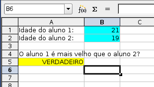 Nas células em azul, você deverá indicar as idades e o resultado deverá ser indicado por uma fórmula na célula em amarelo. Qual a fórmula que você usou para obter o resultado na célula amarela?