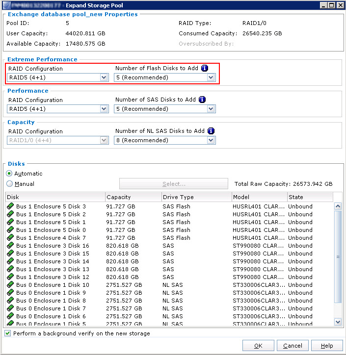 Capítulo 4: Implementação da Solução Configuração do FAST VP no VNX Se o FAST VP estiver ativado no array do VNX, você pode adicionar discos Flash (ou discos SAS) ao pool de banco de dados do