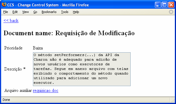 Fig. 4-27 - Documento com as informações coletadas para o produto Requisição de Modificação 4.