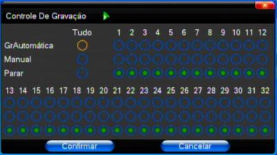 3.6 Operação de Gravação Consumidores podem efetuar configurações diferentes de gravação para cada canal, para tipo de gravação será apresentando um ícone de indicação. Gravação Manual Obs.