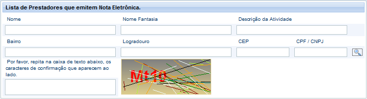 Página Inicial 7 O sistema exibirá a lista de informações dos prestadores conforme os filtros informados.