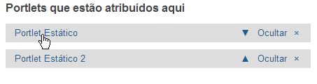 6.2 Quais operações é possível realizar Os portlets possuem operações de: adição, exclusão, alteração, movimentação e ocultar. 6.2.1 Adição Para adicionar um portlet, é necessário acessar a área de gerencia dos portlets e clicar no botão Adicionar portlet no canto superior a direita ou a esquerda.