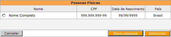 Para preencher os campos Beneficiário e Responsável, clique no botão campos correspondente.