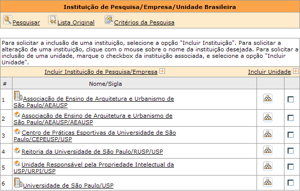 Anexos Cadastrando a Instituição de Pesquisa Para cadastrar uma Instituição de Pesquisa ou Empresa, você deve acessar a opção Cadastro de Instituição de Pesquisa/Empresa disponível no link