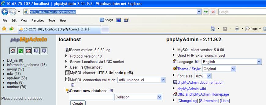 PHPMyAdmin A partir deste momento, poderá aceder livremente ao PHPMyAdmin via Web Browser, podendo gerir directamente Users, Bases de Dados, Tabelas, Dados, etc