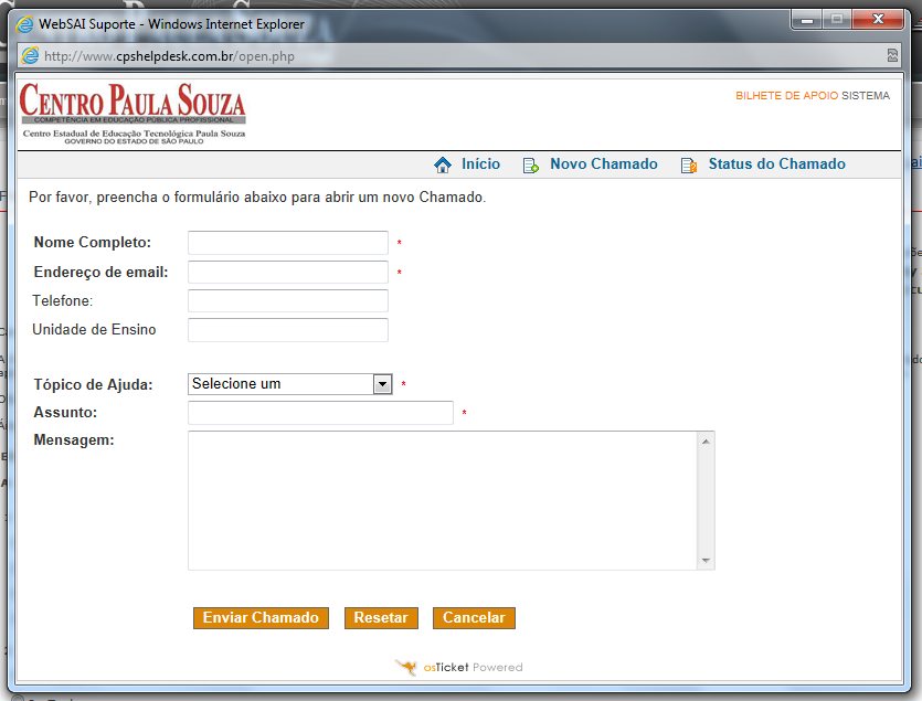 15. Registro de chamado no HelpDesk Registre seu chamado diretamente no Sistema de Help-Desk.