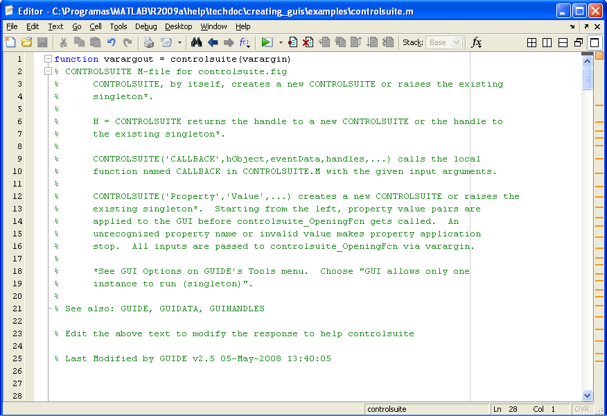 Estrutura padrão da m-file de uma GUI 9