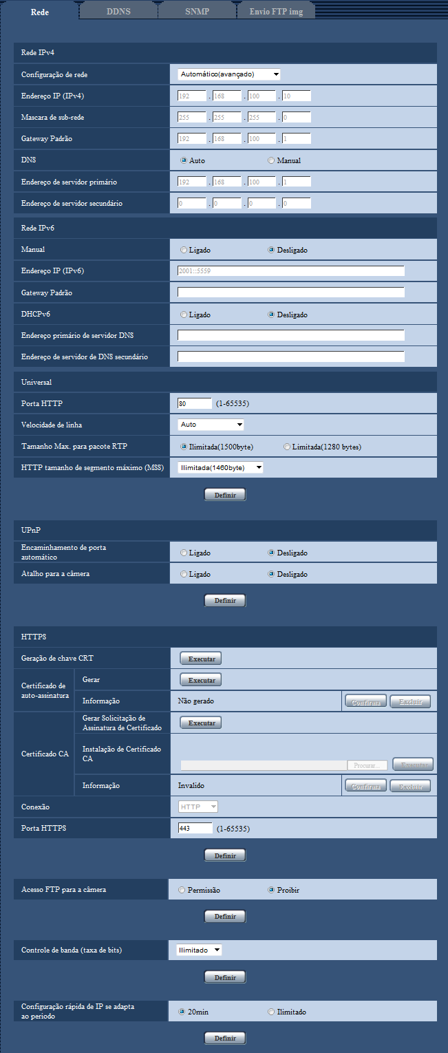 17 Configuração dos ajustes de rede [Rede] Rede IPv4 [Configuração de rede] Selecione o método de configuração do endereço IP entre as seguintes opções.