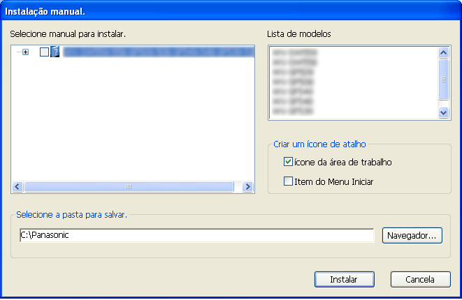 21 Utilização do CD-ROM 21.3 instalação dos manuais Na janela de abertura do CD, clique no botão [Instalar] próximo a [Manual] para exibir a janela Manual installation.