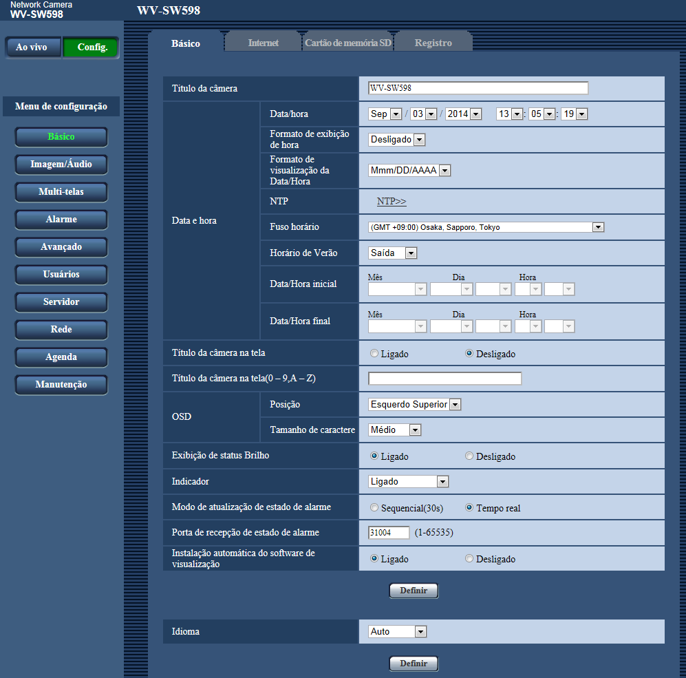 9 Exibição do menu de configuração a partir de um computador O menu de configuração será