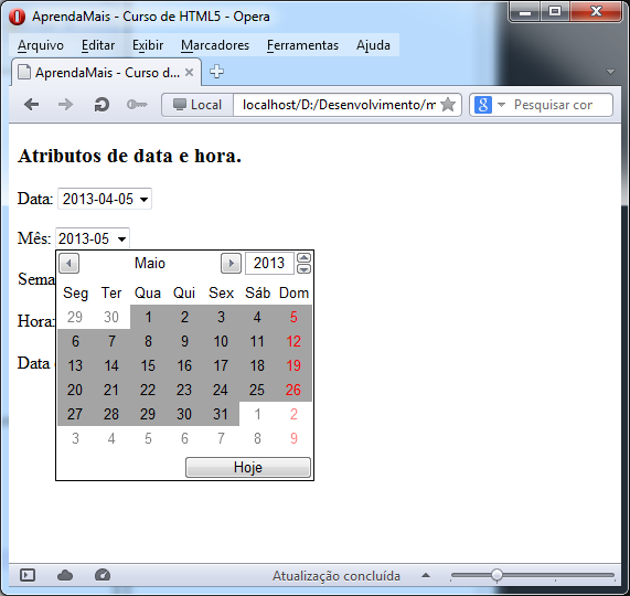 Para os tipos de campo "time" e "datetime" ou "datetimelocal" o atributo step pode ser