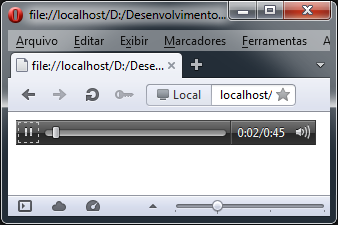 Em execução no Opera: No Internet Explorer que não dispõe suporte para esse Codec: Cada navegador aplica uma "skin" diferente ao control de áudio.
