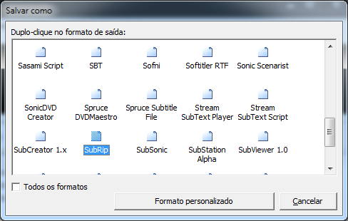 E salvar no formato SubRip (.