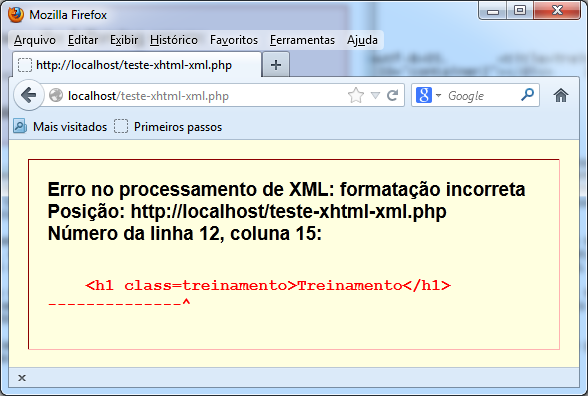 No Firefox: Se o documento fosse exibido usando o mime type text/html, esse erro seria ignorado e só seria identificado no validador da W3C.